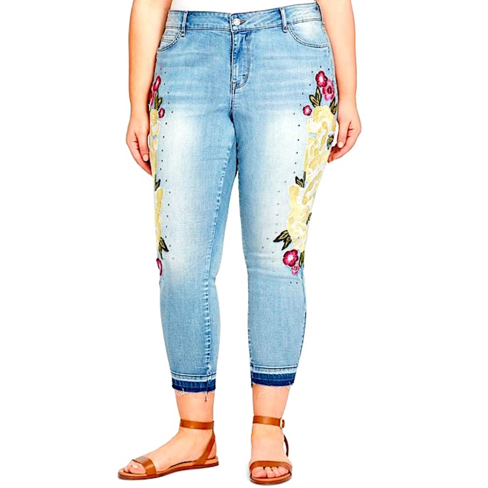 NWT  Embroidered Hips Studs Skinny Ankle Jeans Denim 👖